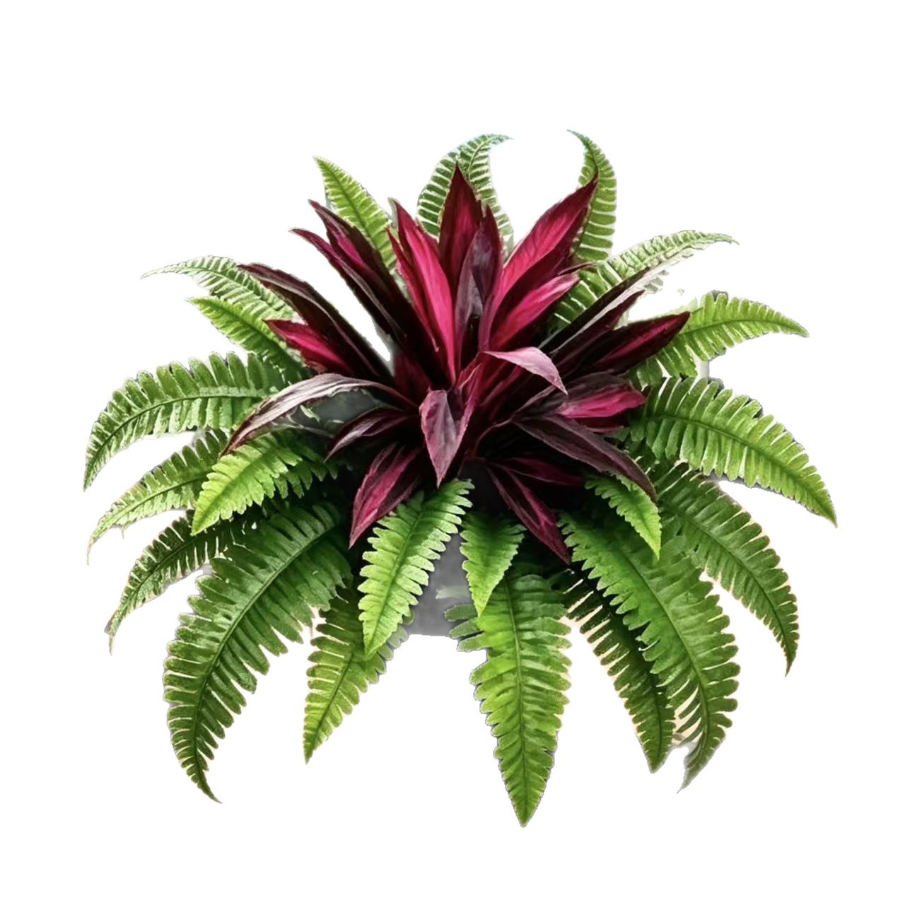🌿 Naturtro kunstig bregne og rød dracaena: UV-bestandig udendørsplante! ✨