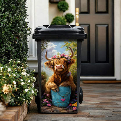 🐮 Klistermærke til skraldespand med blomsterprint af en højlandsko