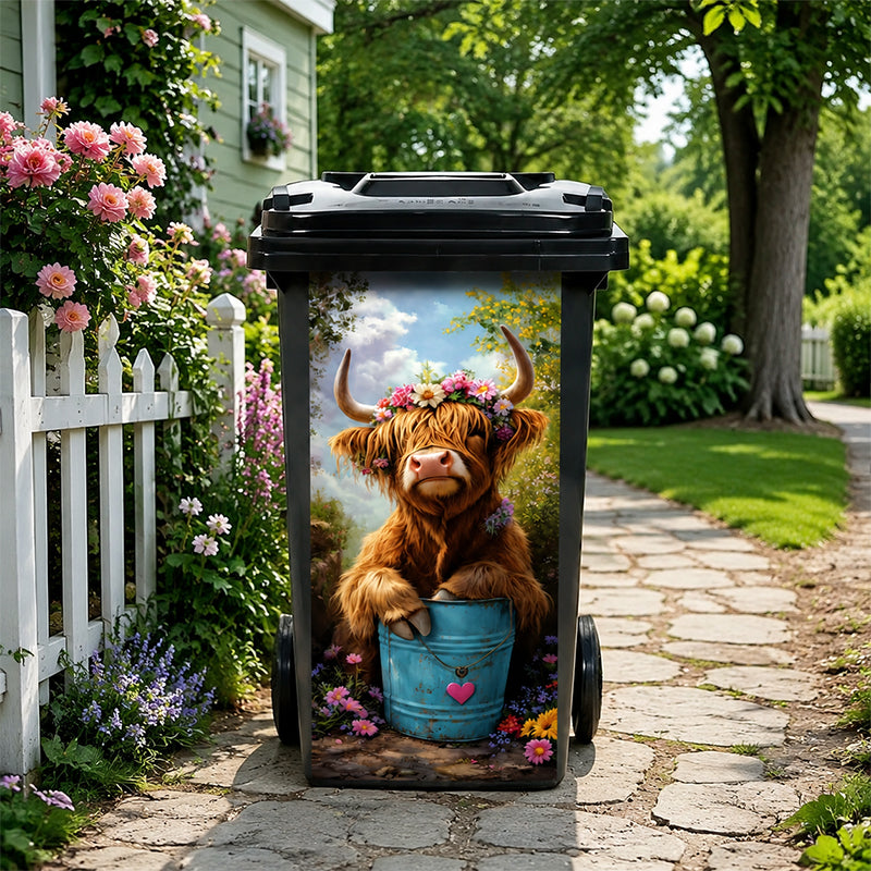 🐮 Klistermærke til skraldespand med blomsterprint af en højlandsko
