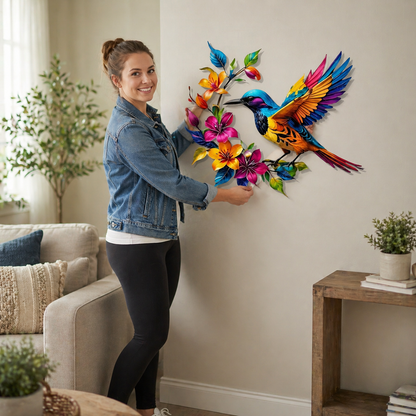 Hummingbird Bloom – Vægdekoration i metal