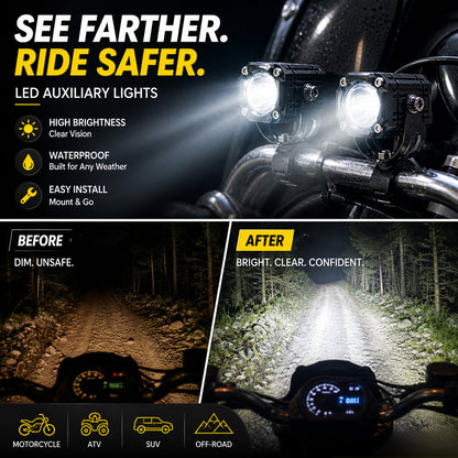 🎉 Udsalg 2026 — Over 40.000 solgt! 🏍️ Universelle LED-spotlights til motorcykler – dobbeltstråle og vandtætte til alle vejrforhold 💡