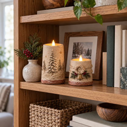 Rustik julepynt med flammeløse LED-stearinlys