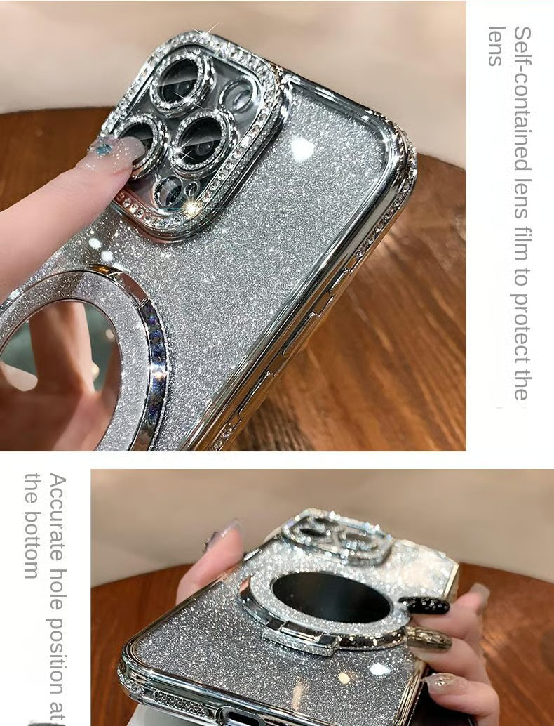 📲✨Gradient Glitter Holder Makeup Mirror Beskyttende etu