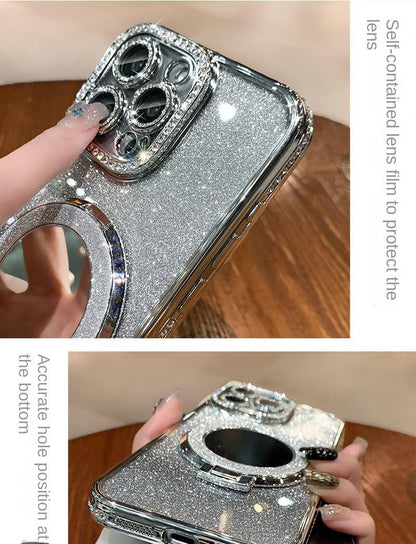 📲✨Gradient Glitter Holder Makeup Mirror Beskyttende etu