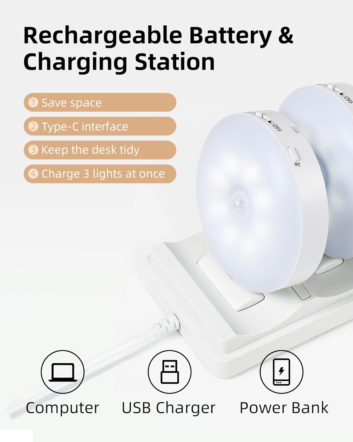Underskabsbelysning med opladestation, genopladelig lysliste med fjernbetjenin