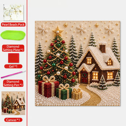🎄🎅 Premium 3D-perle-julevægdekorationssæt | Luksuriøst flokket lærred med ridsefaste, farveægte perler – DIY-julepynt ⛄️❄️