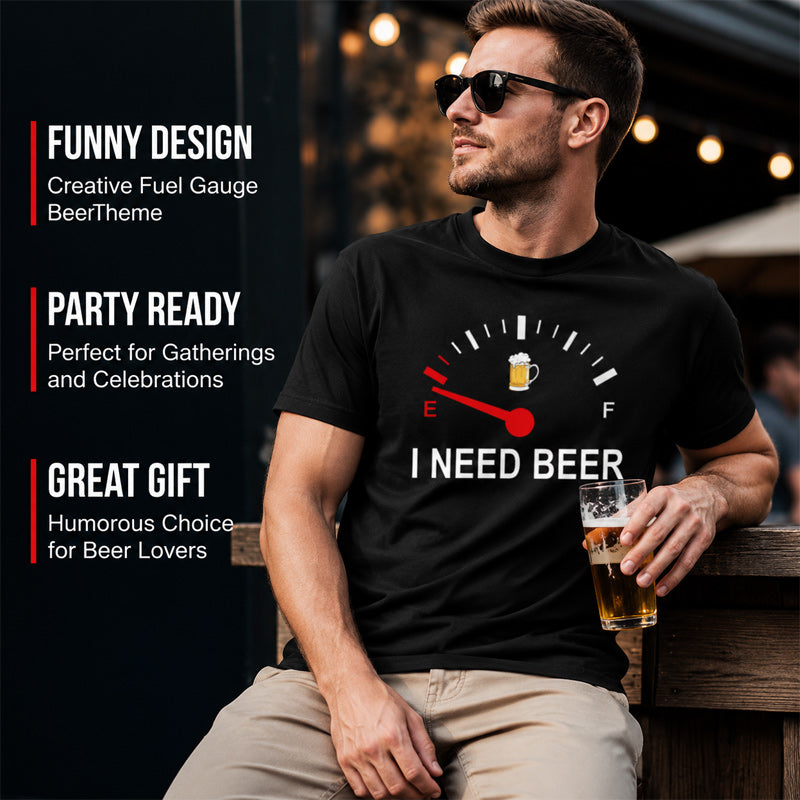 🍻 »I Need Beer« – sjov T-shirt med brændstofmåler-motiv: En behagelig T-shirt med sjovt motiv til ølelskere! ⛽✨