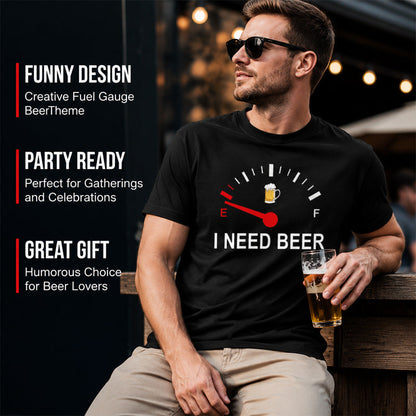 🍻 »I Need Beer« – sjov T-shirt med brændstofmåler-motiv: En behagelig T-shirt med sjovt motiv til ølelskere! ⛽✨