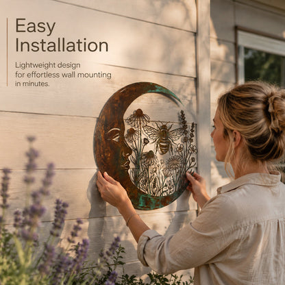 🌙Vægdekoration »Enchanted Moon Garden« – Vintage-inspireret metalvægdekoration med naturmotiver