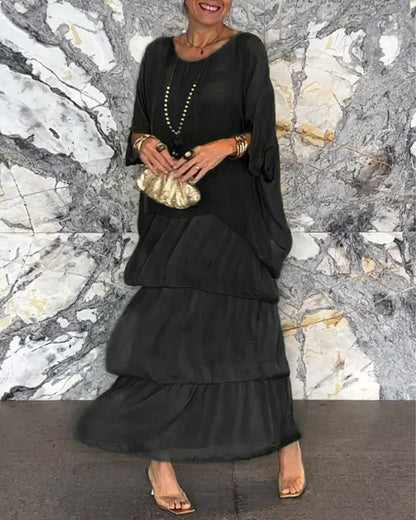 Artistic Loose Dress/ Chiffon Sleeveless Dolman Sleeve Round Neck Long Dress