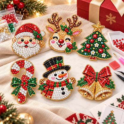✨🎄 DIY-sæt til diamantmaleri-broche til jul — 6 festlige motiver, glimmer du kan bære
