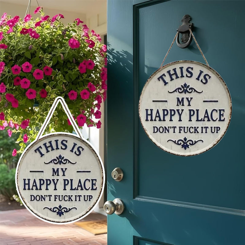✨Happy Place – Vintage-skilt i metal
