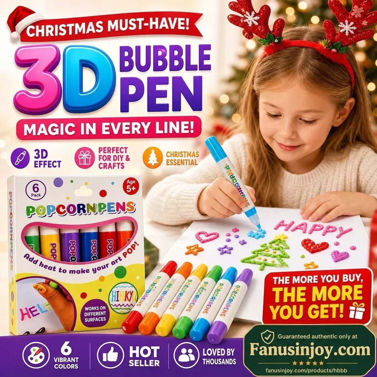🎁🔮Magic Pen – Tegn i 3D med ét strøg!🎄 DIY-tegnepenne til boblepopcorn & Køb 2, få 1 gratis 🔥