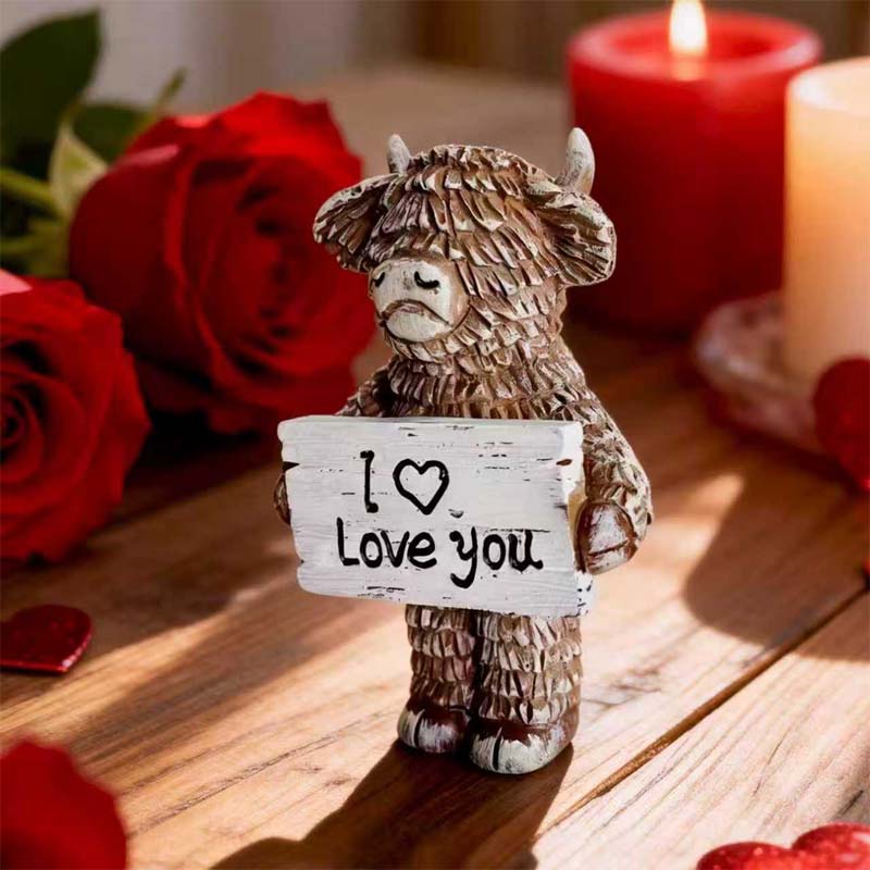 Highland Cow »I ❤️ Love You« harpiksstatu