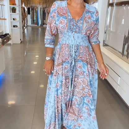 🔥Kvinders elegante blomstertegninger med lang kjole