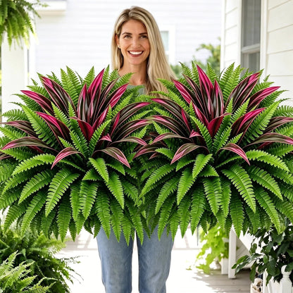🌿 Naturtro kunstig bregne og rød dracaena: UV-bestandig udendørsplante! ✨