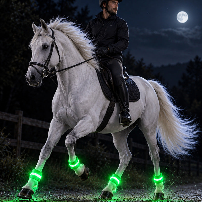 🐎LED-benbånd til heste | Lysende bånd med høj synlighed til natridning