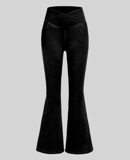 LAST DAY SALE 49% OFF🔥Høj talje med krydsede lommer Stretchy strikkede casual flare jeans