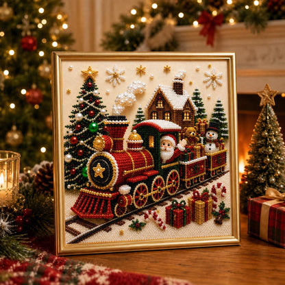 🎄🎅 Premium 3D-perle-julevægdekorationssæt | Luksuriøst flokket lærred med ridsefaste, farveægte perler – DIY-julepynt ⛄️❄️