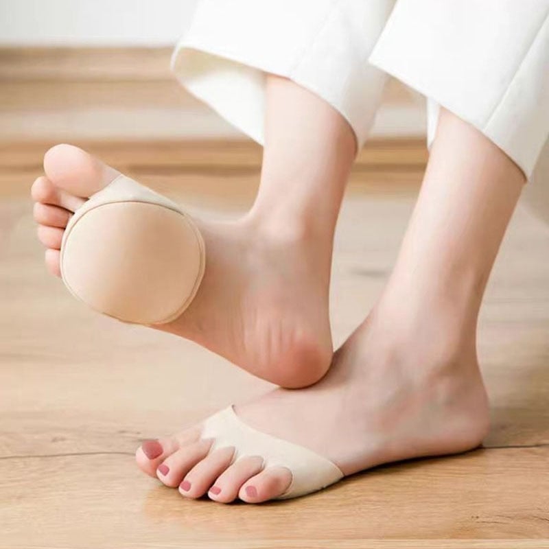 👠✨ Femtåede forfodspuder til kvinder | Stødabsorberende indlægssåler til højhælede sko | Sort/beige