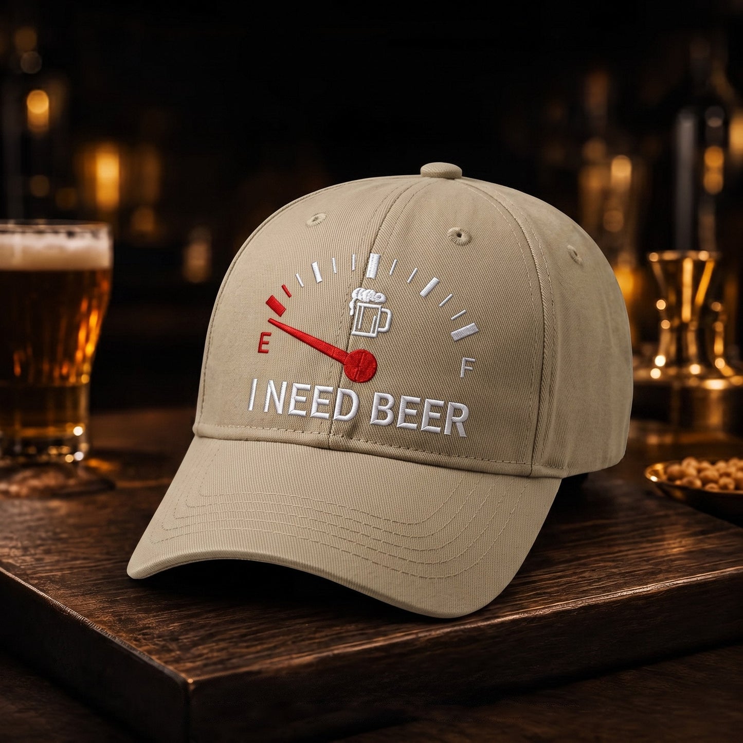 🔥 SIDSTE DAG MED 50% RABAT - 🍺 'I NEED BEER' broderet baseballkasket – Unisex mindekasket 🧢