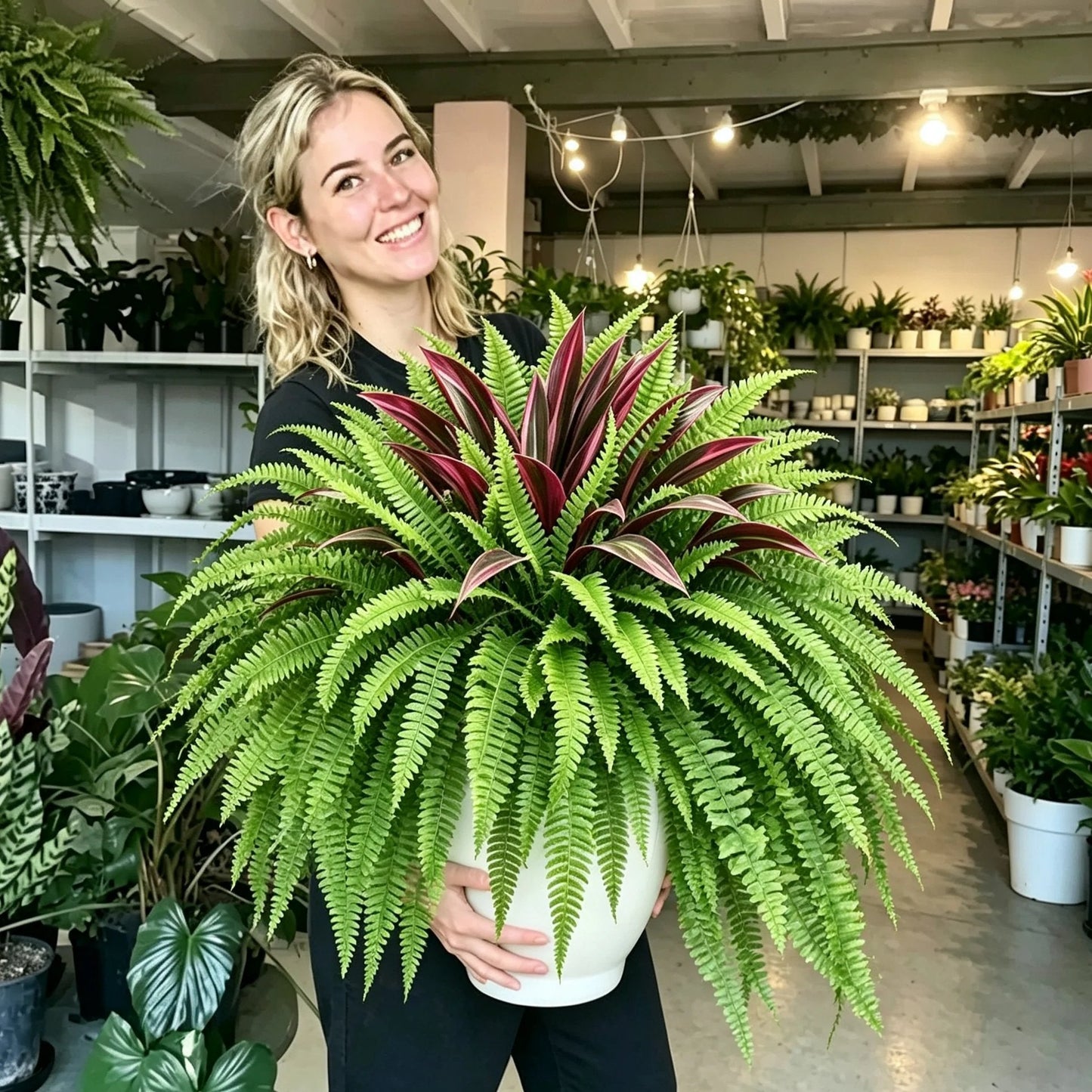 🌿 Naturtro kunstig bregne og rød dracaena: UV-bestandig udendørsplante! ✨