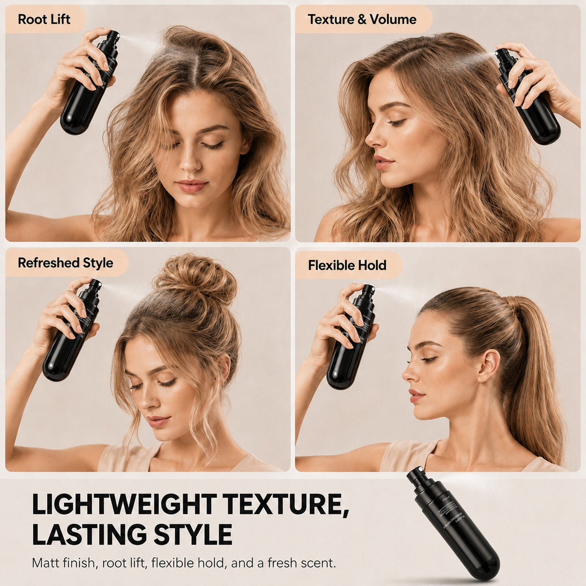 💁 50 % RABAT I BEGRÆNSET PERIODE! Fluffy Hair Shaping Spray, hårspray med langvarig ferskenduft, der giver volumen og holder hele dagen