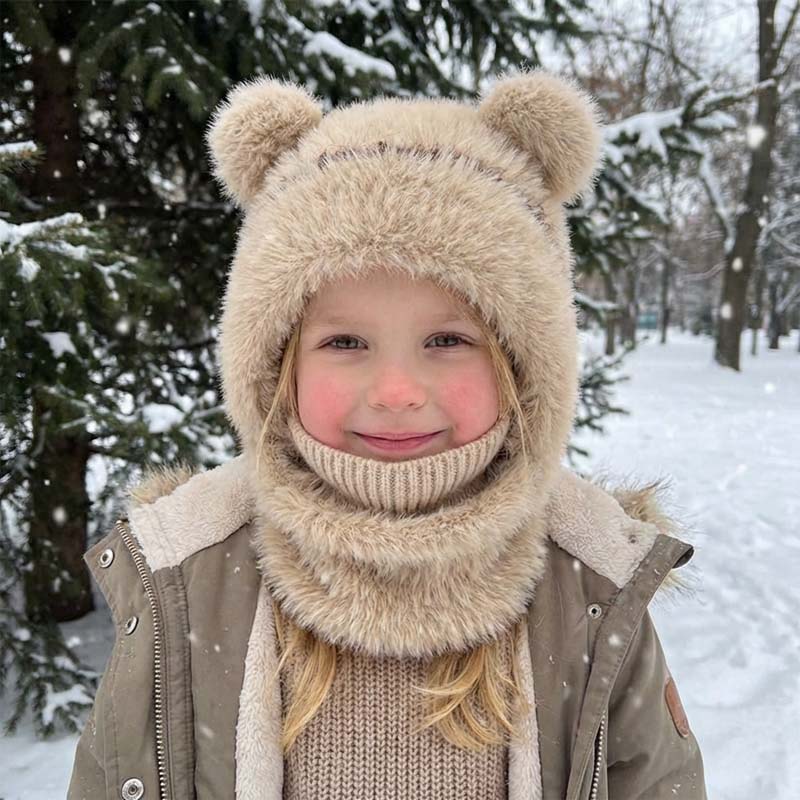 Lille bjørn plys tørklæde og hue sæt 🧸