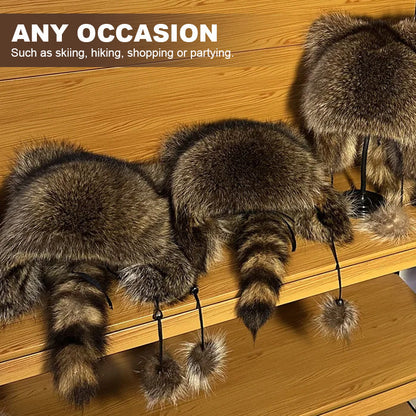 💥 50 % Black Friday! Luksus kunstig pels hue (vaskebjørns hale) 🦌 | Vinter & udendørs