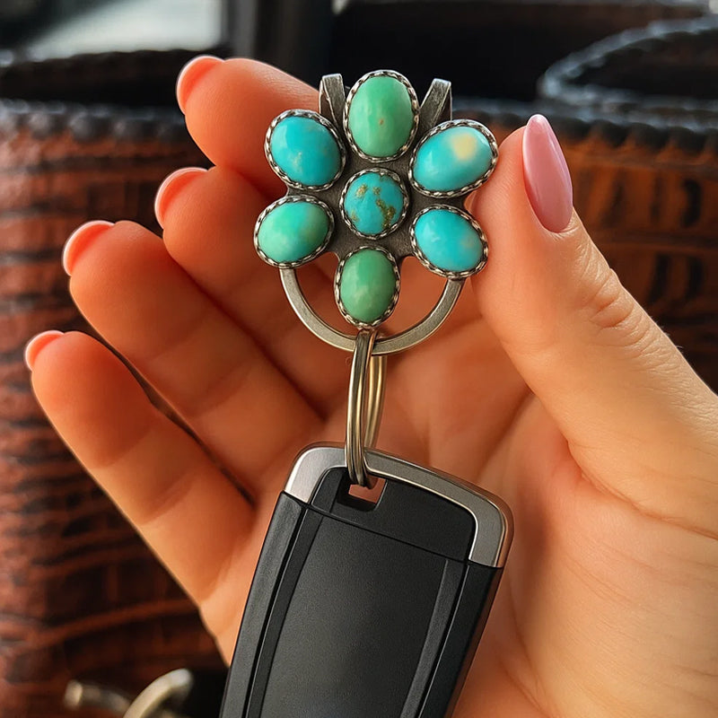 🌼 Turquoise Bloom Bag Clip Key Holder - Find dine nøgler med flai