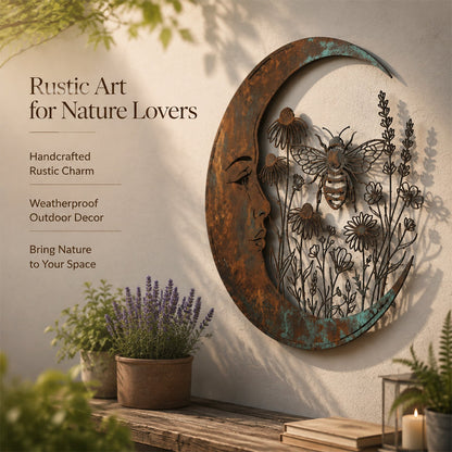 🌙Vægdekoration »Enchanted Moon Garden« – Vintage-inspireret metalvægdekoration med naturmotiver