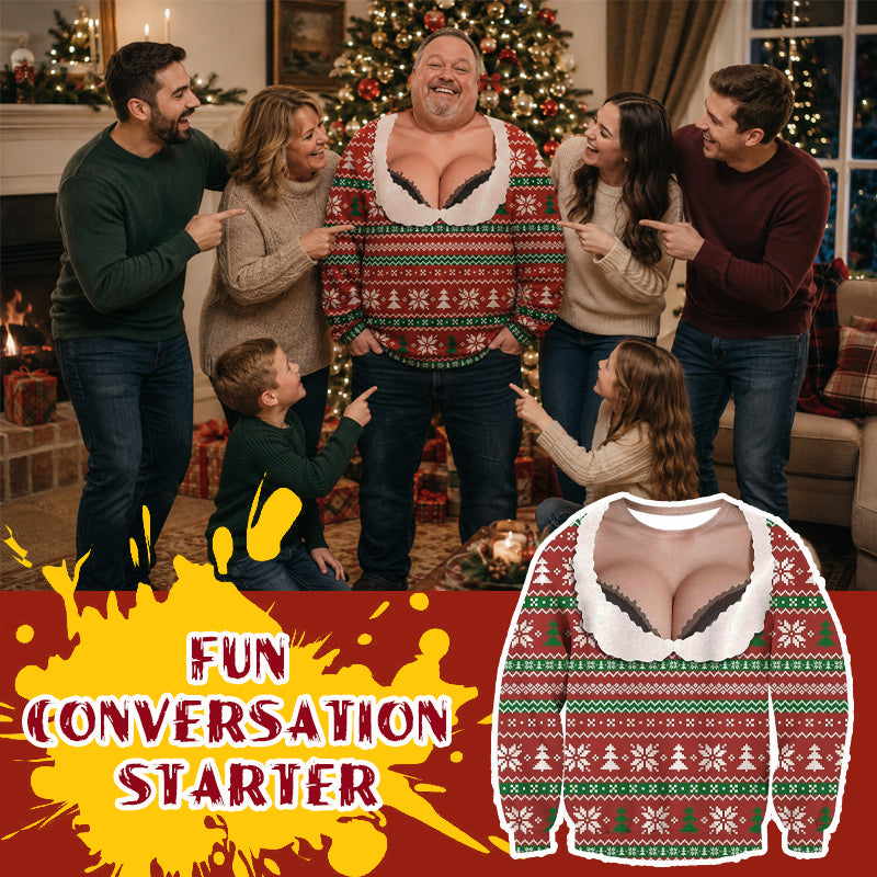 Sjov 3D-julesweater til mænd med falsk kavalergang og grimt design