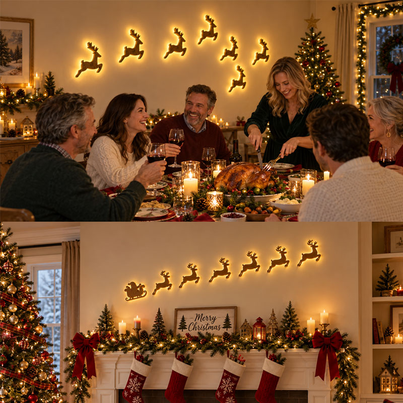 🎄 LED-vægdekorationer med rensdyr – ✨Festlig julebelysning
