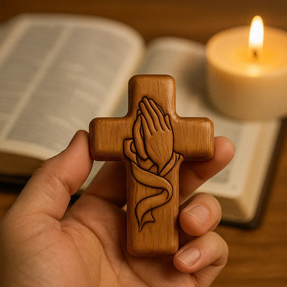 💕✝️Wooden Prayer Cross Pocket Card💯🪵Håndskåret 3D-gave til dine kære