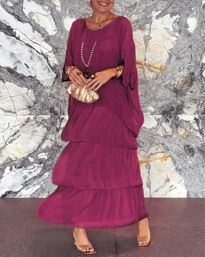 Artistic Loose Dress/ Chiffon Sleeveless Dolman Sleeve Round Neck Long Dress