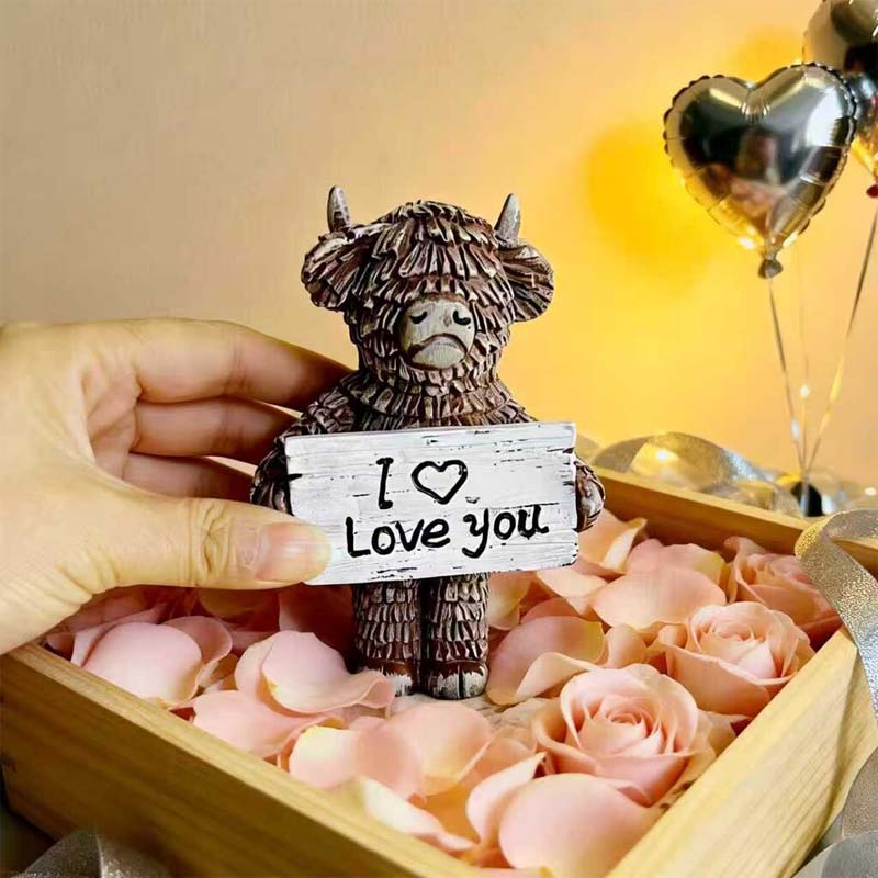 Highland Cow »I ❤️ Love You« harpiksstatu