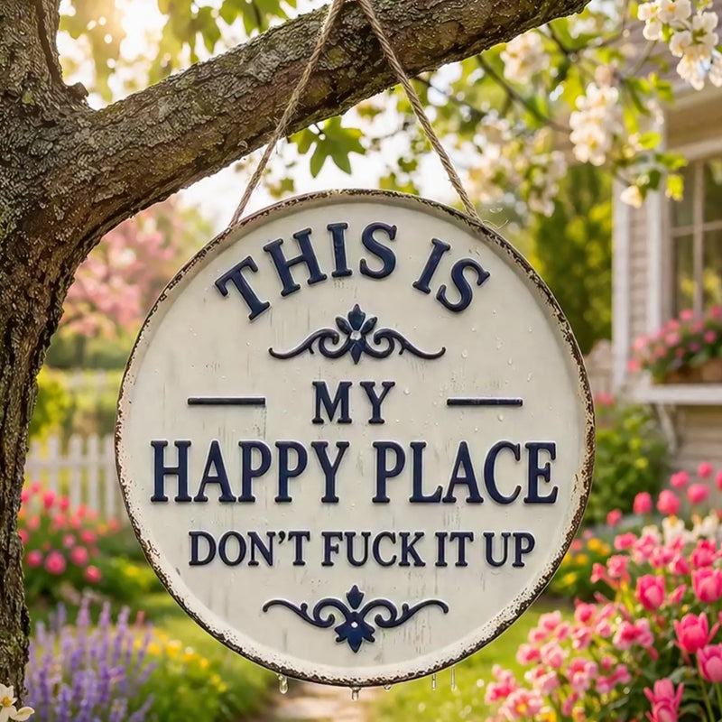 ✨Happy Place – Vintage-skilt i metal