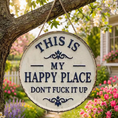 ✨Happy Place – Vintage-skilt i metal