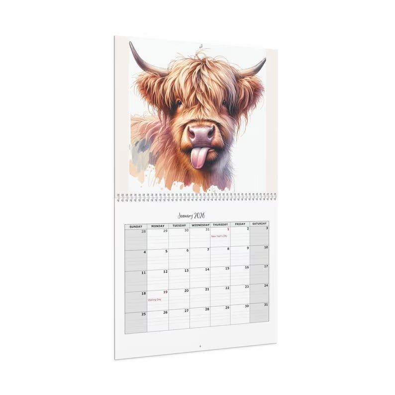 🐮Highland Cow Kalender 2026 – Rustik bondegårdsvægkunst og månedsplanlægger