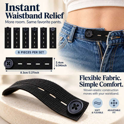 👖 Knapper til forlængelse af elastisk linning – justerbar pasform, sæt med 6 stk