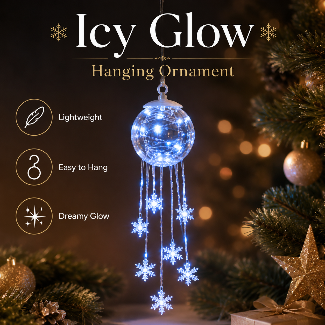 Winter Magic Snowflake Cascade – LED-julekugle til at hænge op❄️