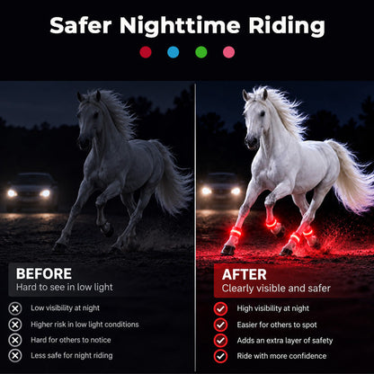 🐎LED-benbånd til heste | Lysende bånd med høj synlighed til natridning
