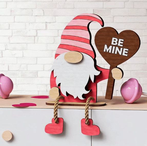 💖Valentinsdag-dekoration i træ med nisse