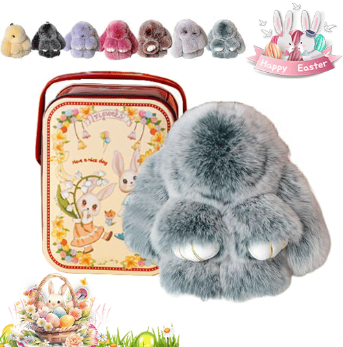 🐰Sød påskehare-nøglering i plys - gaveindpakket i blikæske, 🎁Sød påskeoverraskels