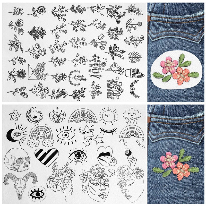 🌸Blomsterlinjer Designede blomsterbordurmønstre Broderimønstre – Broderi & Stitch for begynder