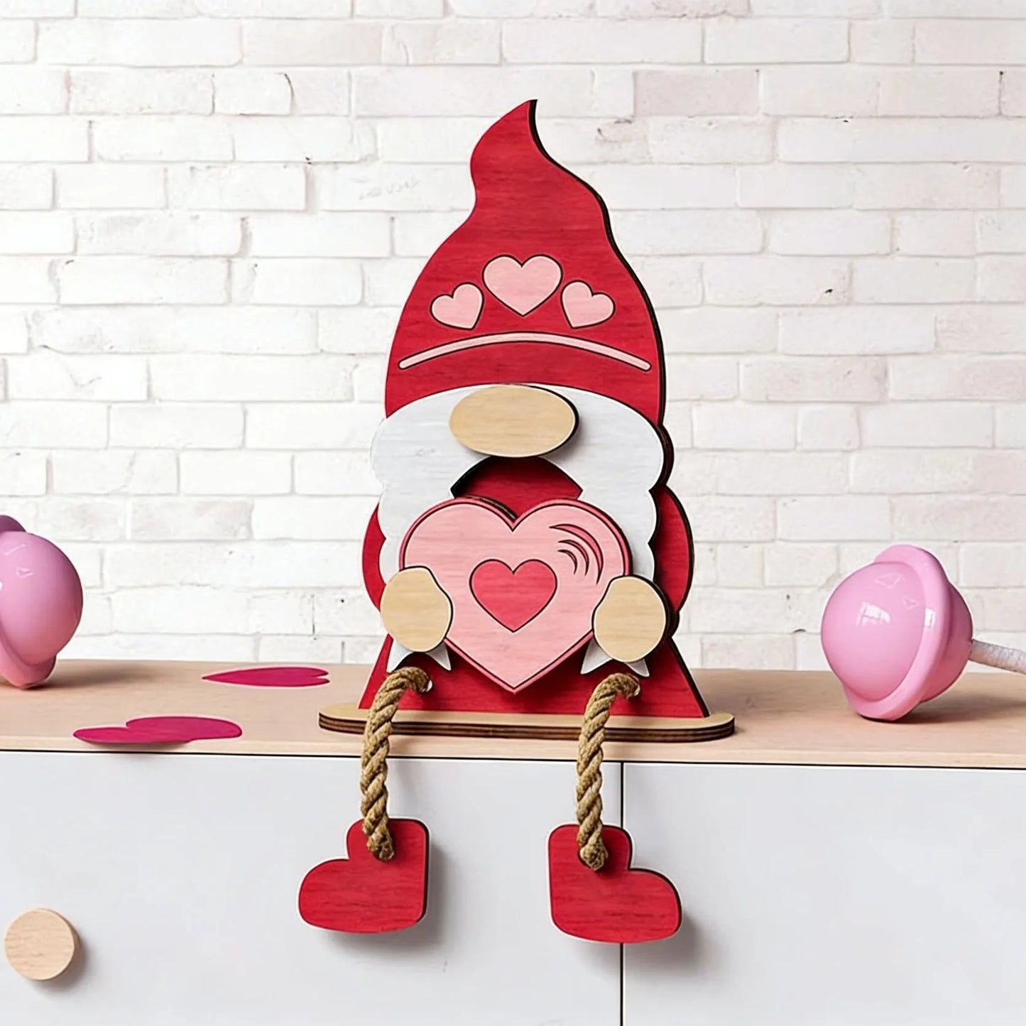💖Valentinsdag-dekoration i træ med nisse