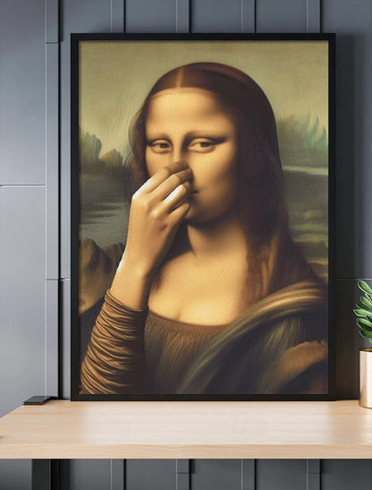 Imiteret Mona Lisa kunstdekoration, sjov vintage toilethumor rumdekoratio