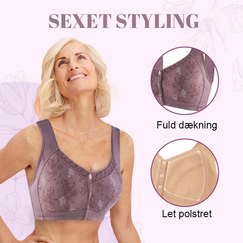 Køb en og få en gratis (2 stk)🎁🌸Blød bomulds-bh med frontprint, stor størrelse, bøjle