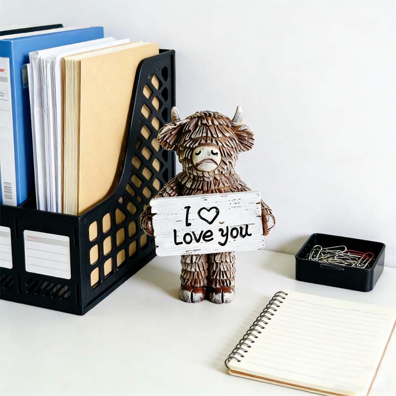 Highland Cow »I ❤️ Love You« harpiksstatu
