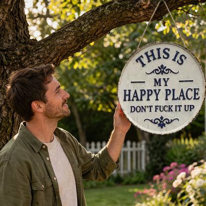 ✨Happy Place – Vintage-skilt i metal